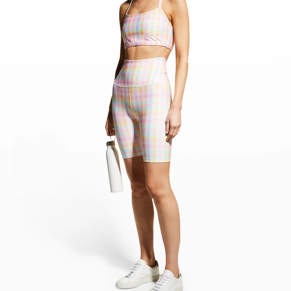 Beyond Yoga Pastel Gingham High Waisted Biker Short